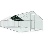 10x25.6FT Large Metal Chicken Run with Roof, Walk-in Poultry Cage Chicken Coop