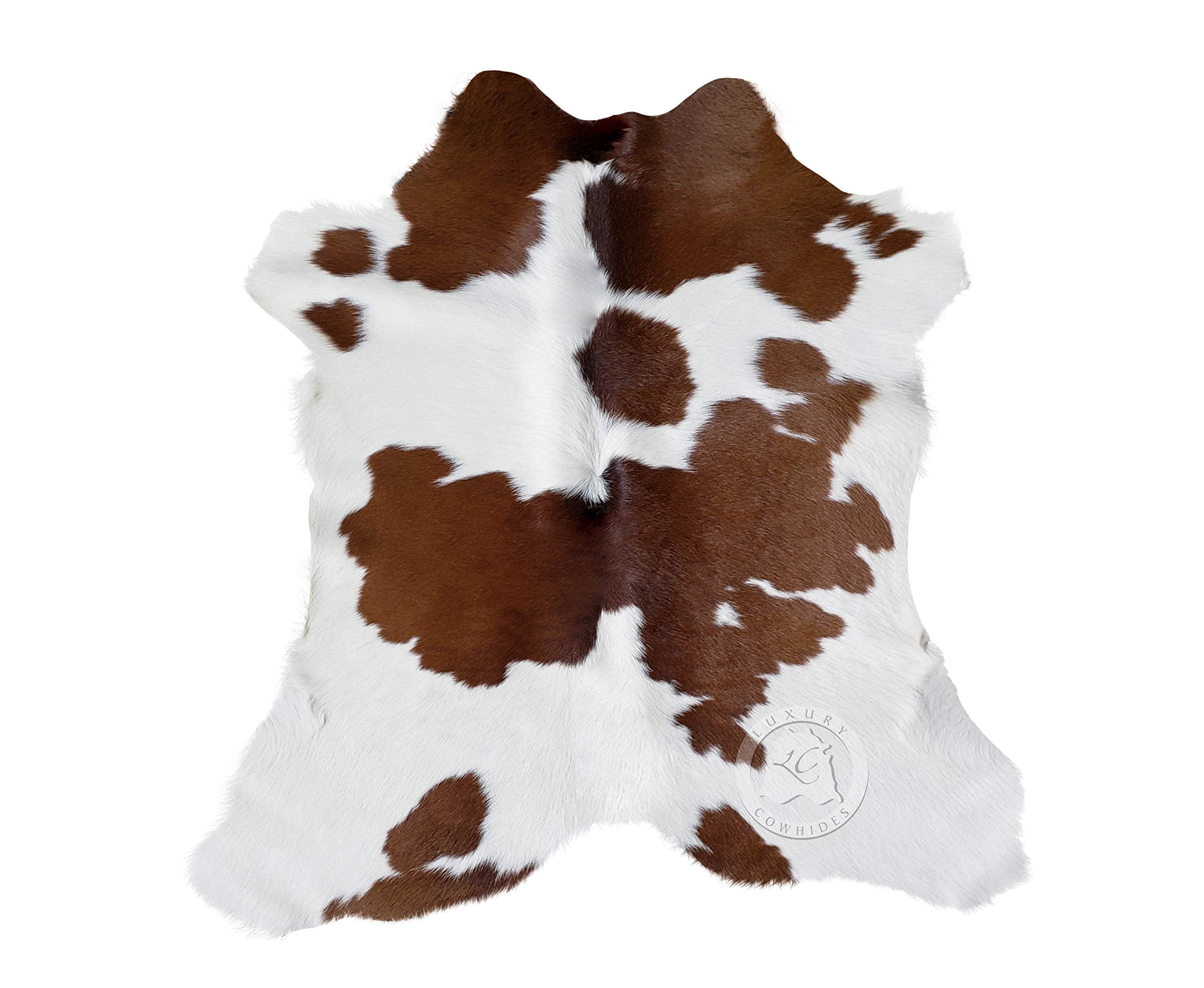 100% Genuine Calf Hide Brown & White Cowhide Rug - Modern Style Calfskin Rug