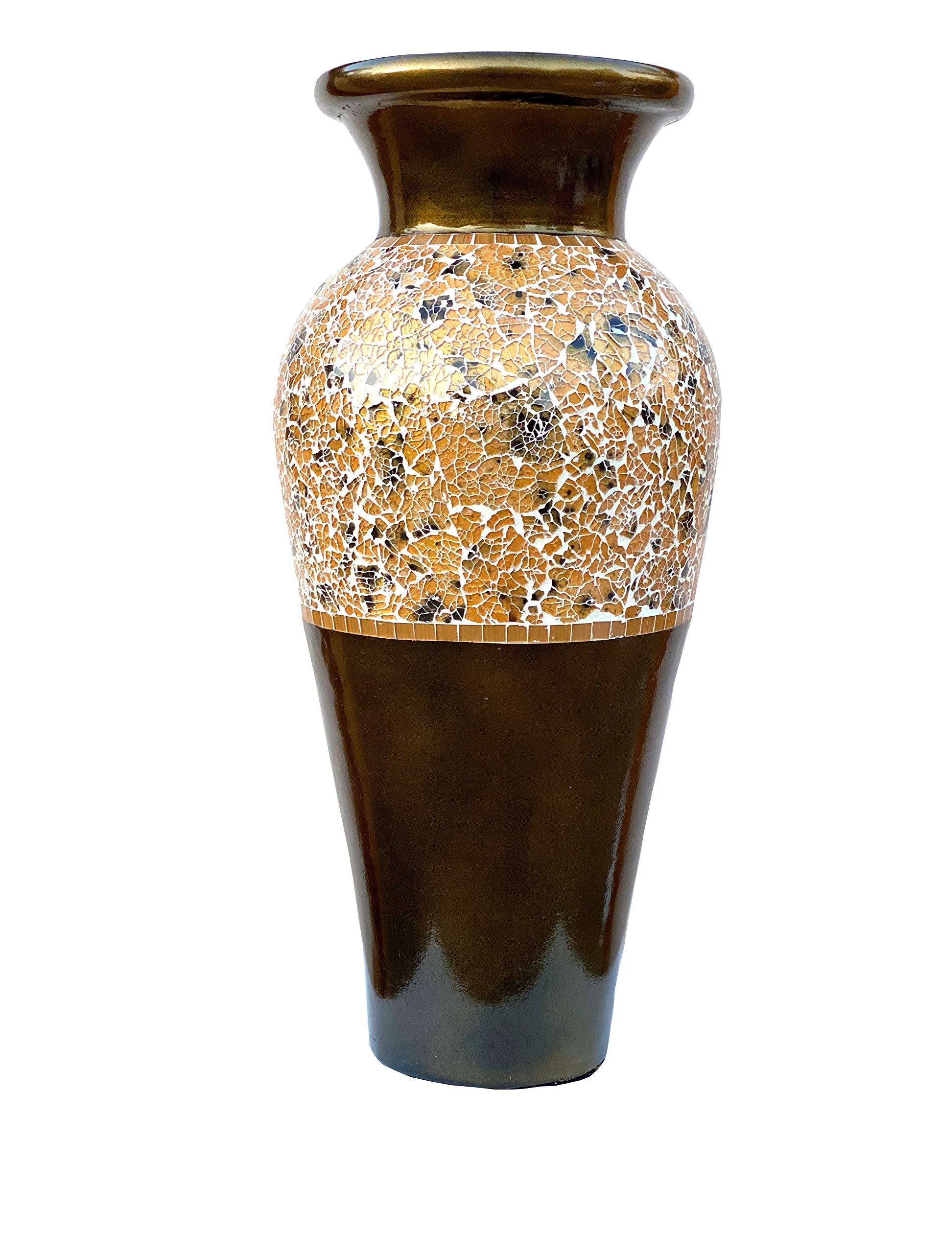 Floor Vase, 24 Inch Mosaic Vase – Tall Cylinder Made of Brass