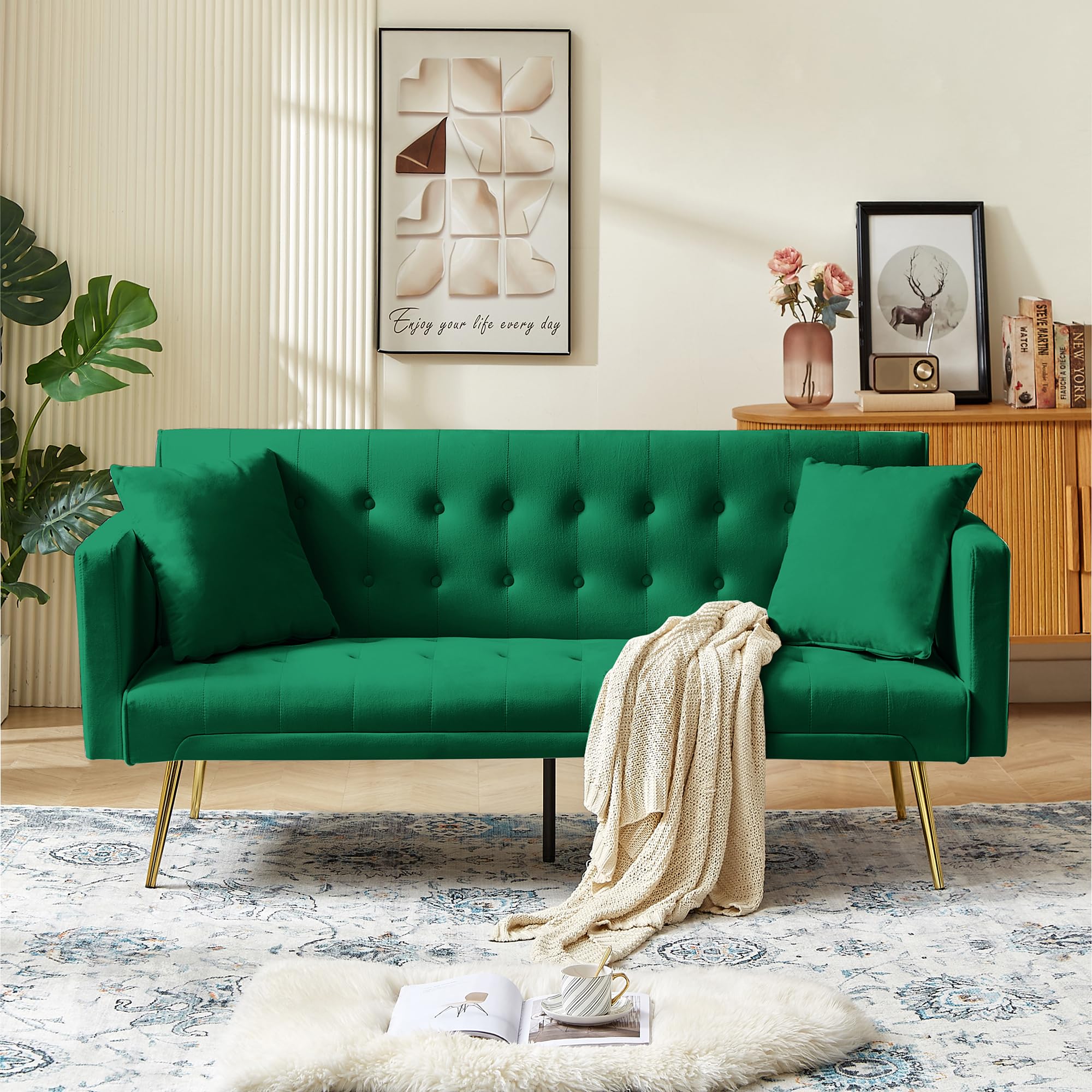 72"Modern Velvet Sofa Bed Futon,Convertible Folding Sleeper Bed Couches