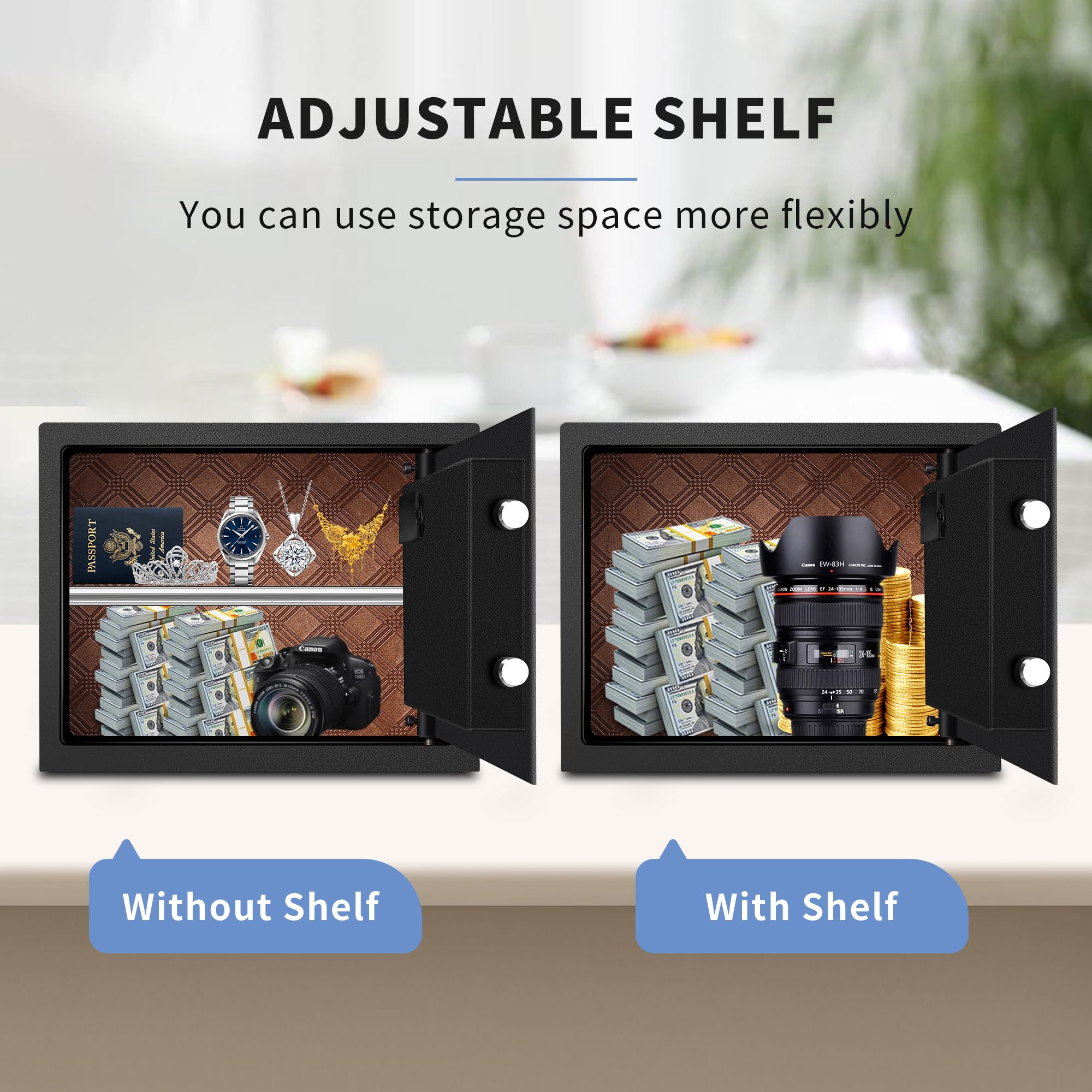 HSGCJS Fingerprint Safe - 1.2 Cubic Feet,Biometric Fingerprint Home Safe Box with Digital Keypad,Security Safe with Induction Light and Leather, Money Box for Jewelry Cash Document Valuables