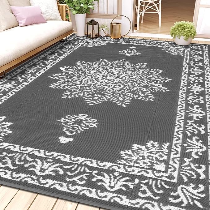 Outdoor Rug 8x10 Ft, Waterproof Plastic Straw Patio Rug