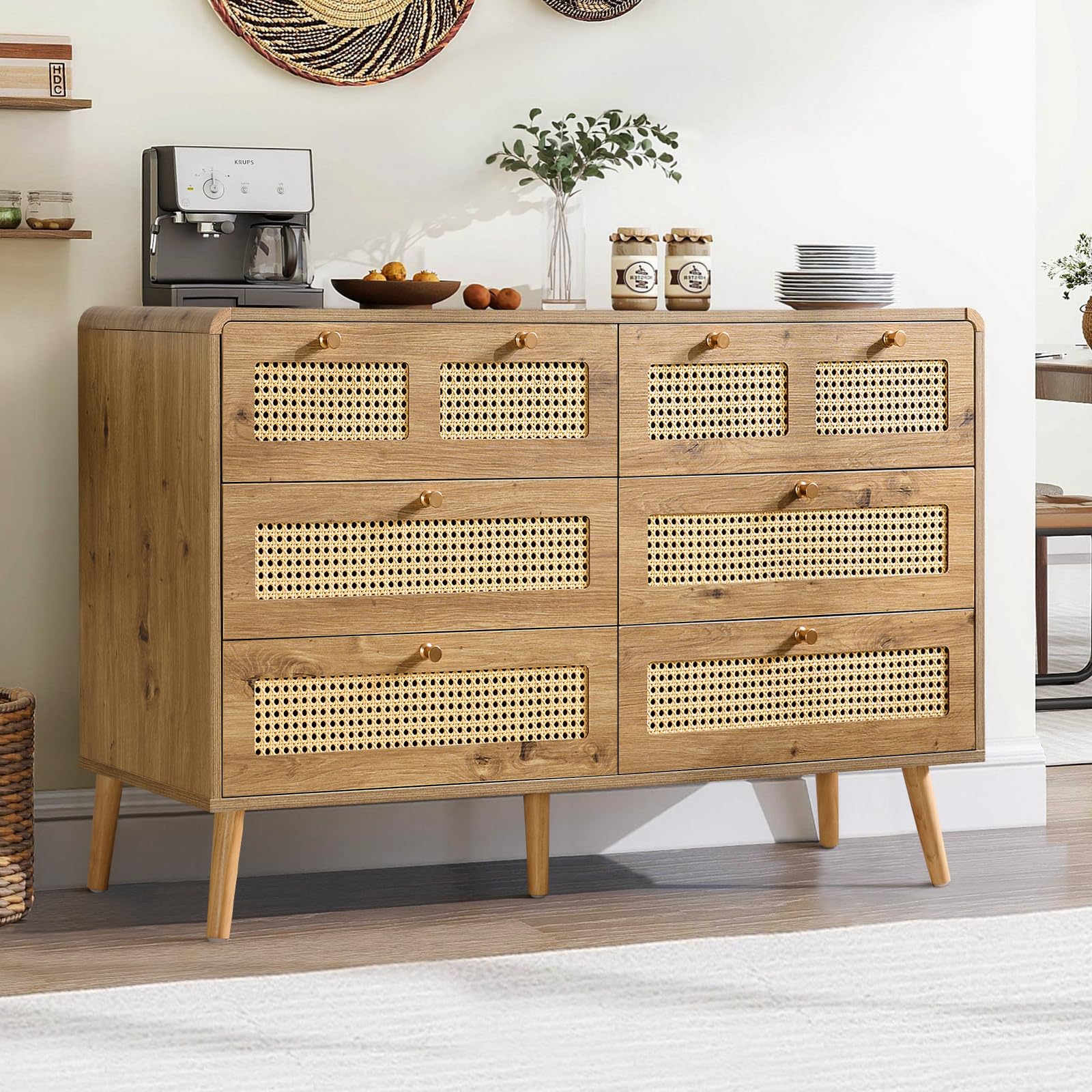 6 Drawer Dresser for Bedroom, Large Dresser with Deep Drawers. Long Wooden