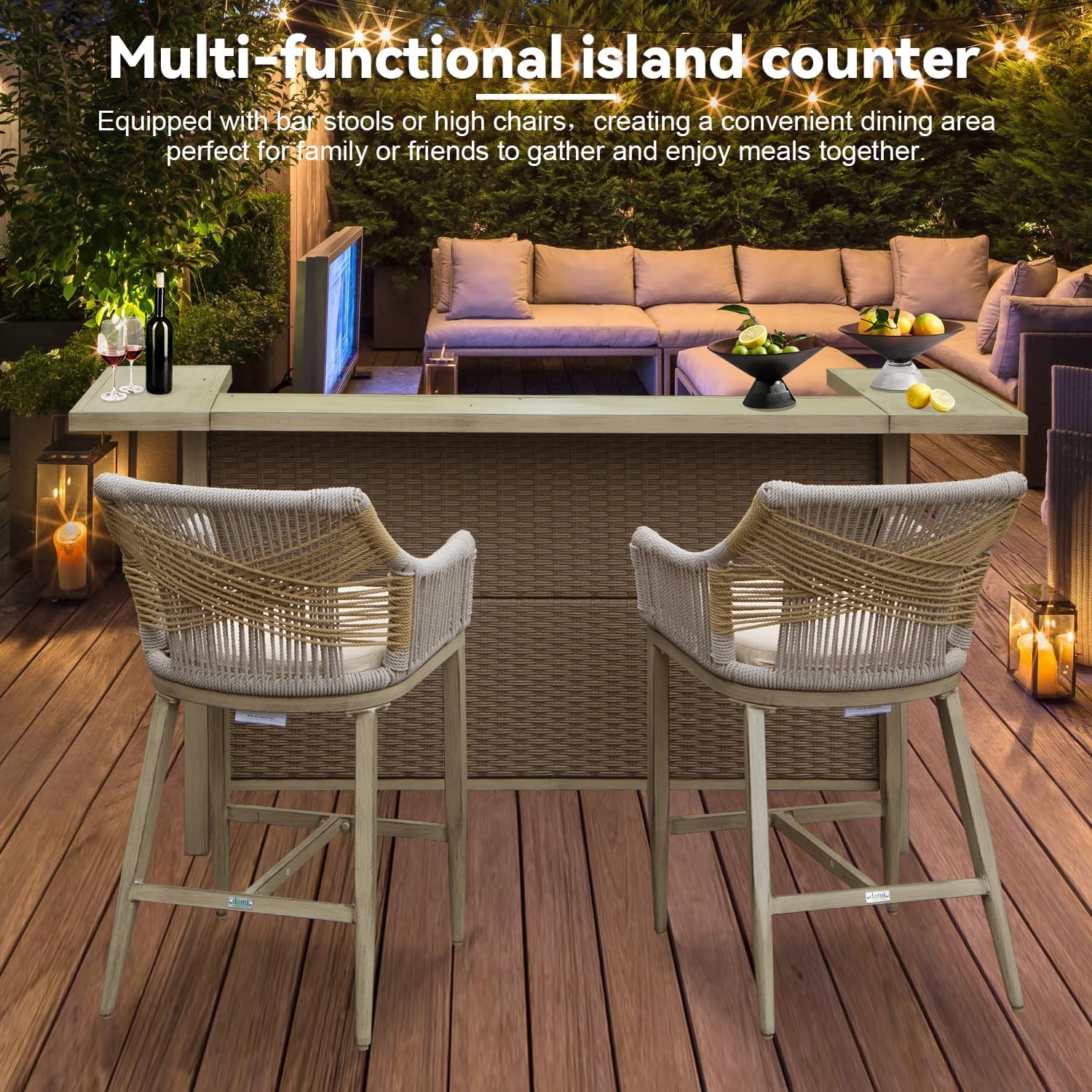 Domi Outdoor Home Bar Unit, All-Weather Wicker & Aluminum Frame Farmhouse Bar Furniture with Storage, Waterproof Rattan Buffet Table with Shelves and Cabinet, Easy-to-Clean for Patio Kitchen