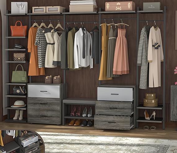 8FT Closet Organizer with 6-Drawers, 96'' Wood Organizer with Storage