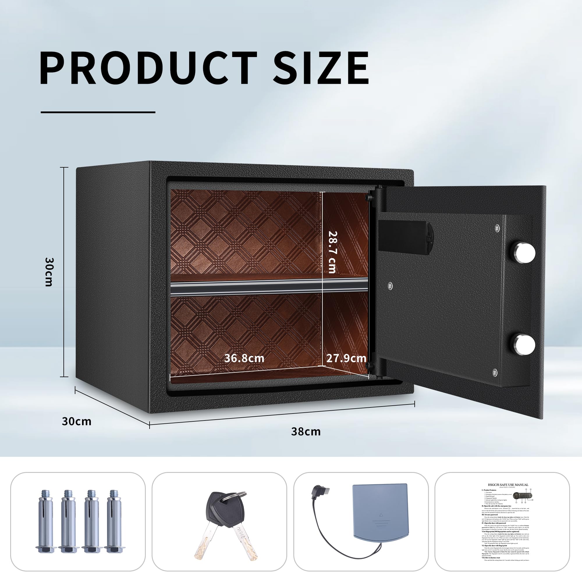 HSGCJS Fingerprint Safe - 1.2 Cubic Feet,Biometric Fingerprint Home Safe Box with Digital Keypad,Security Safe with Induction Light and Leather, Money Box for Jewelry Cash Document Valuables