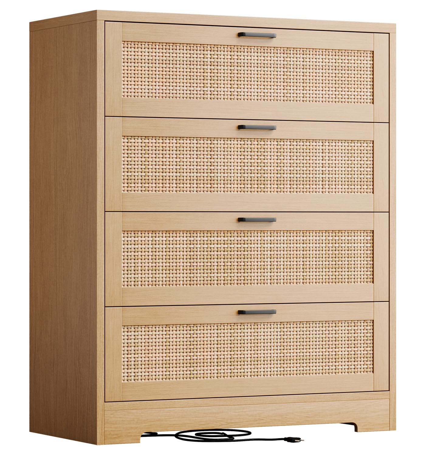 Rattan Dresser, Tall Chest of Drawers, Wood Dresser for Bedroom, Closet, Living Room