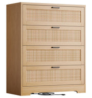 Rattan Dresser, Tall Chest of Drawers, Wood Dresser for Bedroom, Closet, Living Room