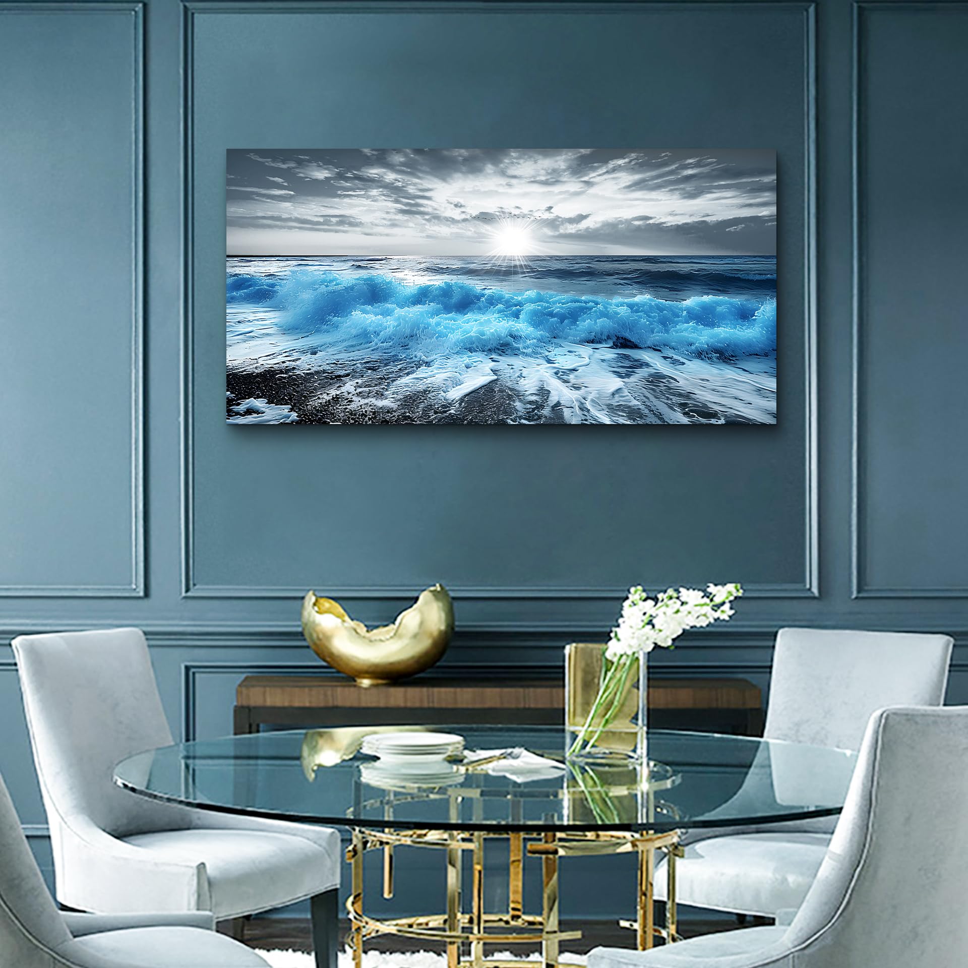 Framed Wall Art For Living Room Large Canvas Wall Decor For Office Blue Beach Painting