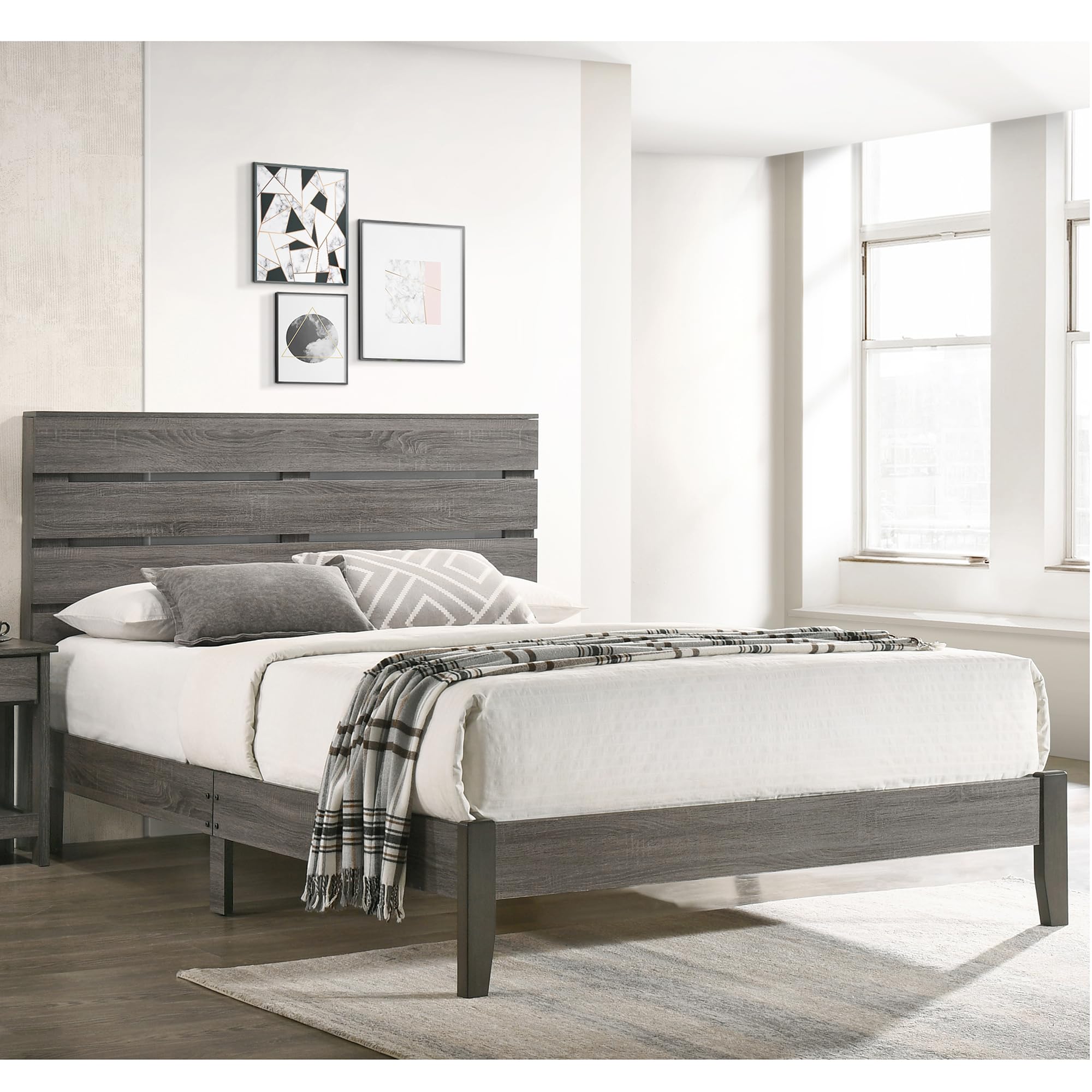 Kaya Transitional Wood Platform Bed with Tapered Legs,Bed Frames
