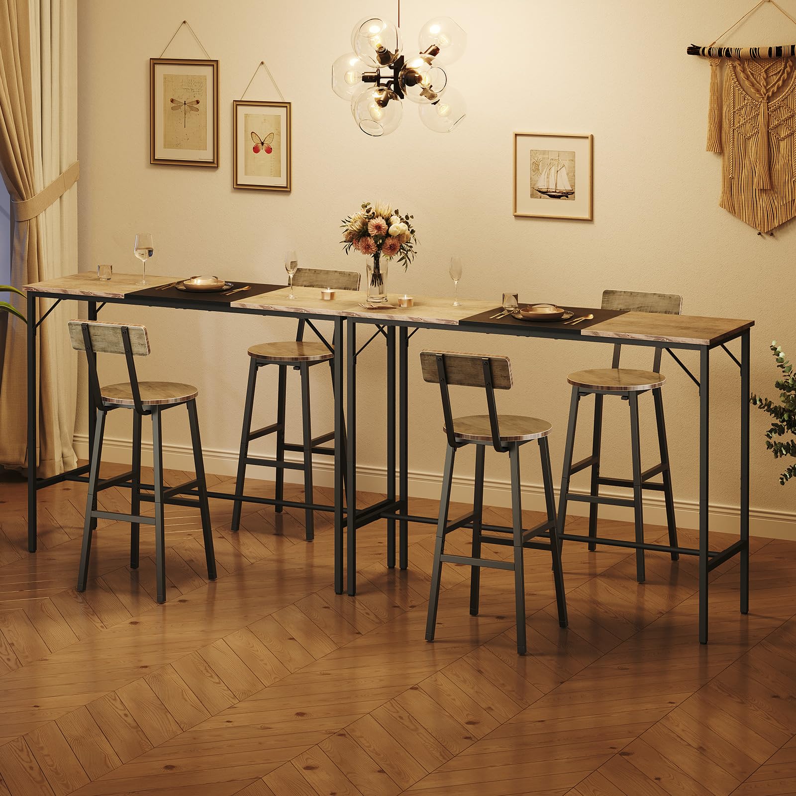 Bar Table, 47.1" Rectangular Pub Table, Tall Counter Height Pub Table