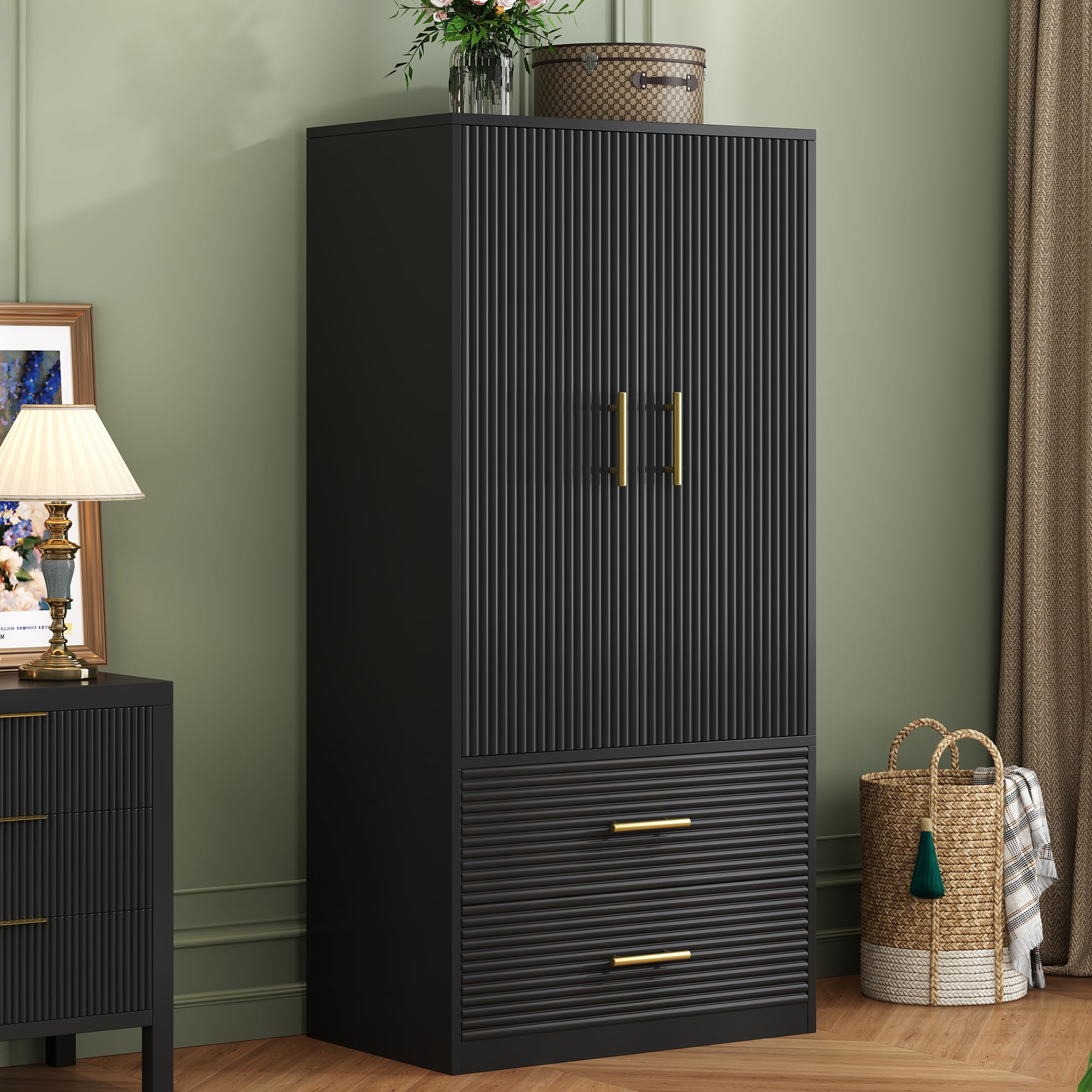 Armoire Wardrobe Closet with 2-Door, Freestanding Armoire Storage
