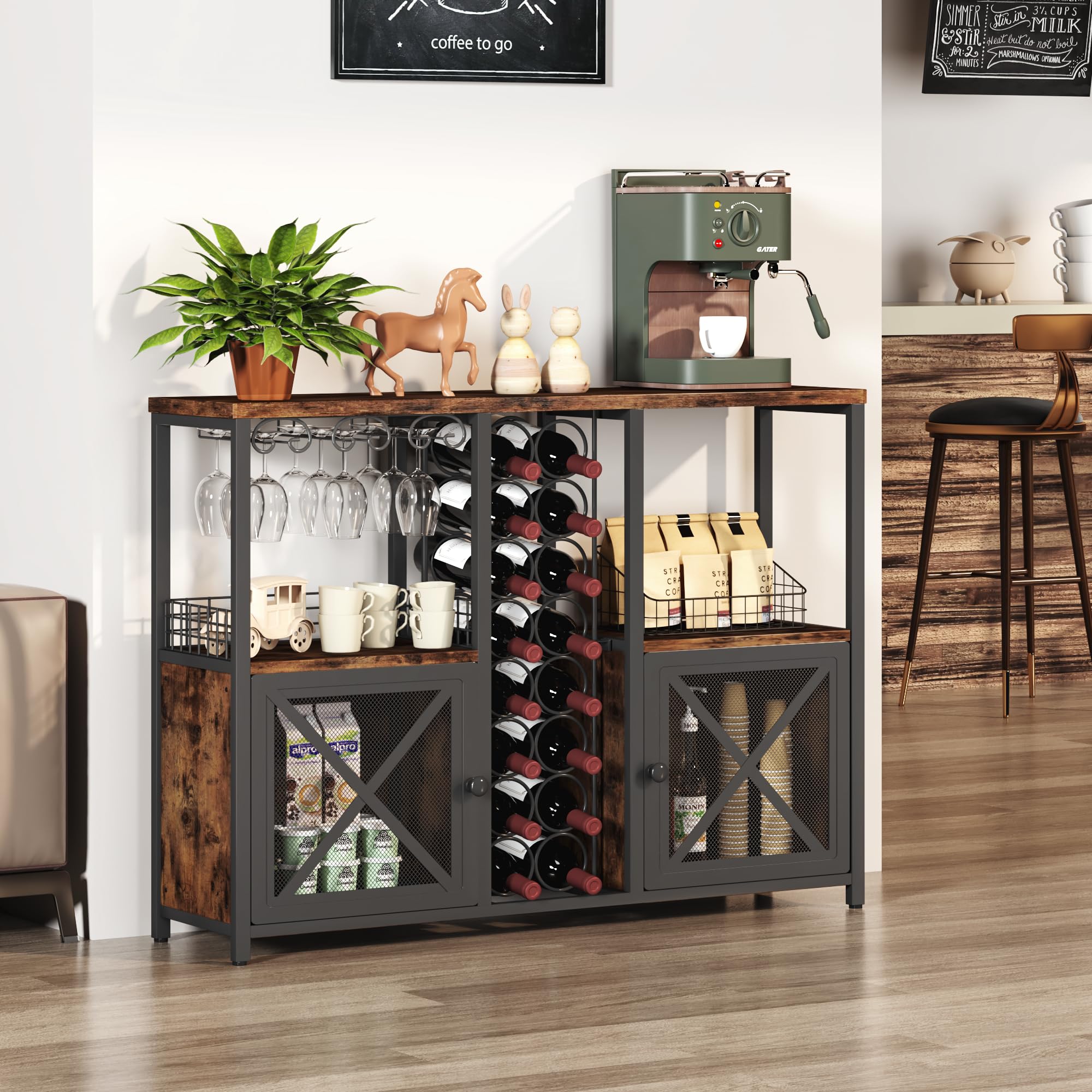 Mini Bars for Home, Wooden Coffee Bar Cabinet