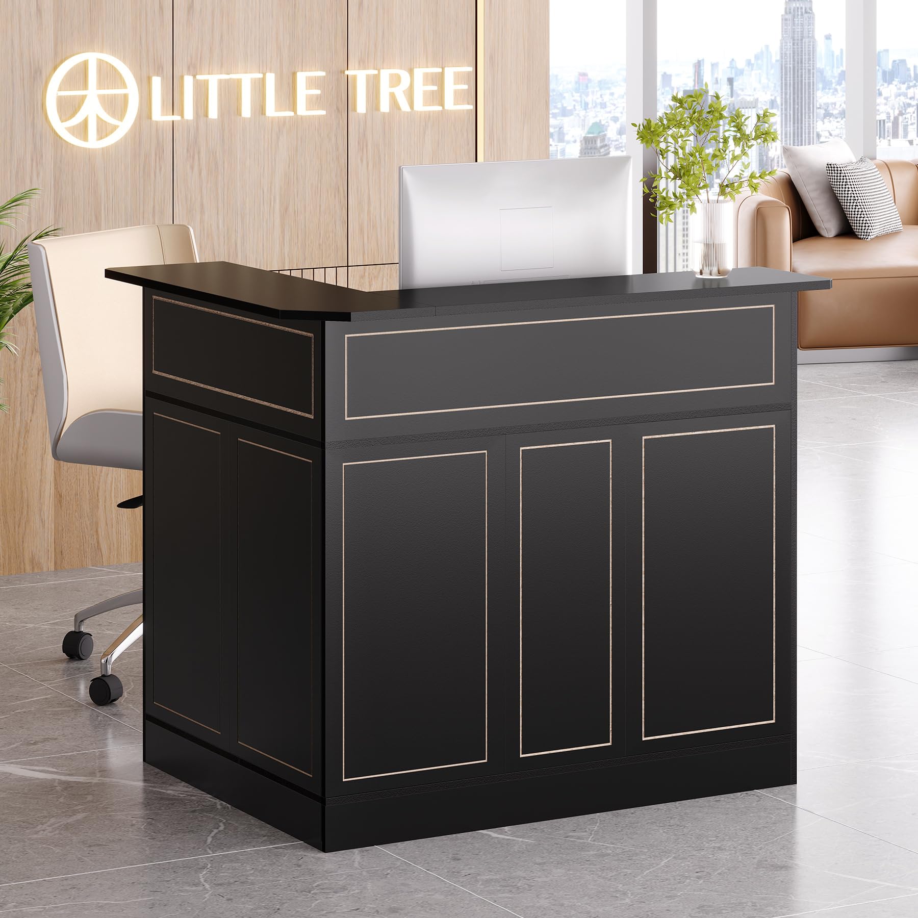 Black Bar Cabinet, 4-Tier Home Mini Bar Cabinet with Stemware Rack