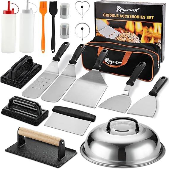 19PCS Griddle Accessories Set - Flat Top Teppanyaki Spatula Set with Scraper