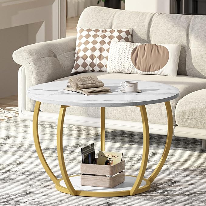 Coffee Table with Storage, 27.6 inch Small Living Room Tables with Adjustable Feet
