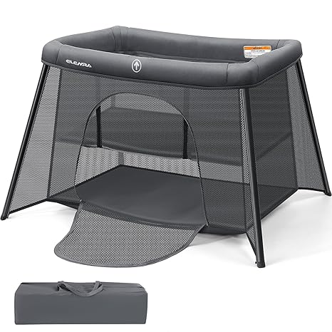 Travel Crib for Baby,Portable Crib with Bassinet and Mattress,Lightweight Foldable