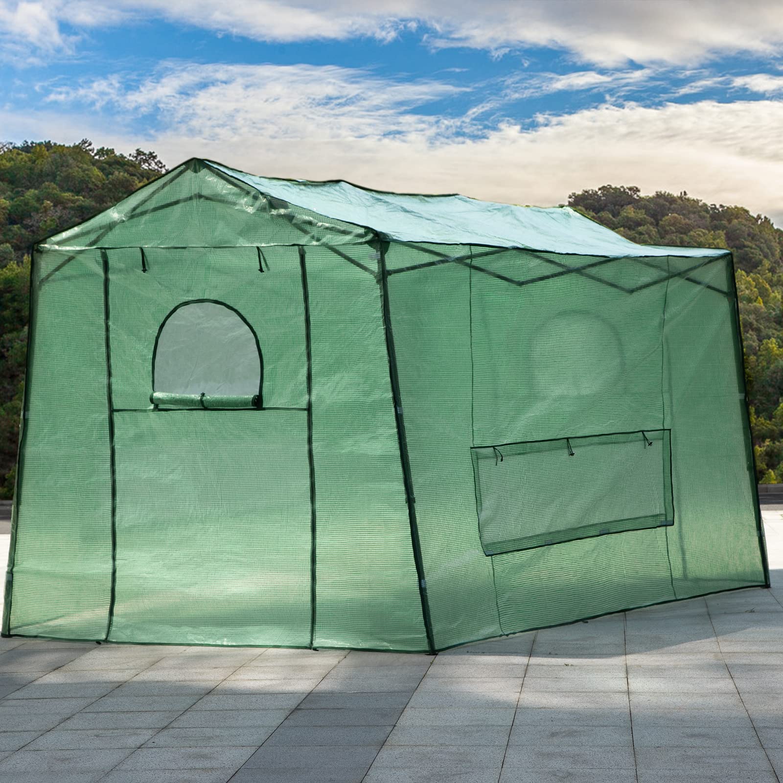 Walk-in Greenhouse 8.5 Ft x 7 Ft Pop-up Outdoor Green House Plant Gardening Canopy