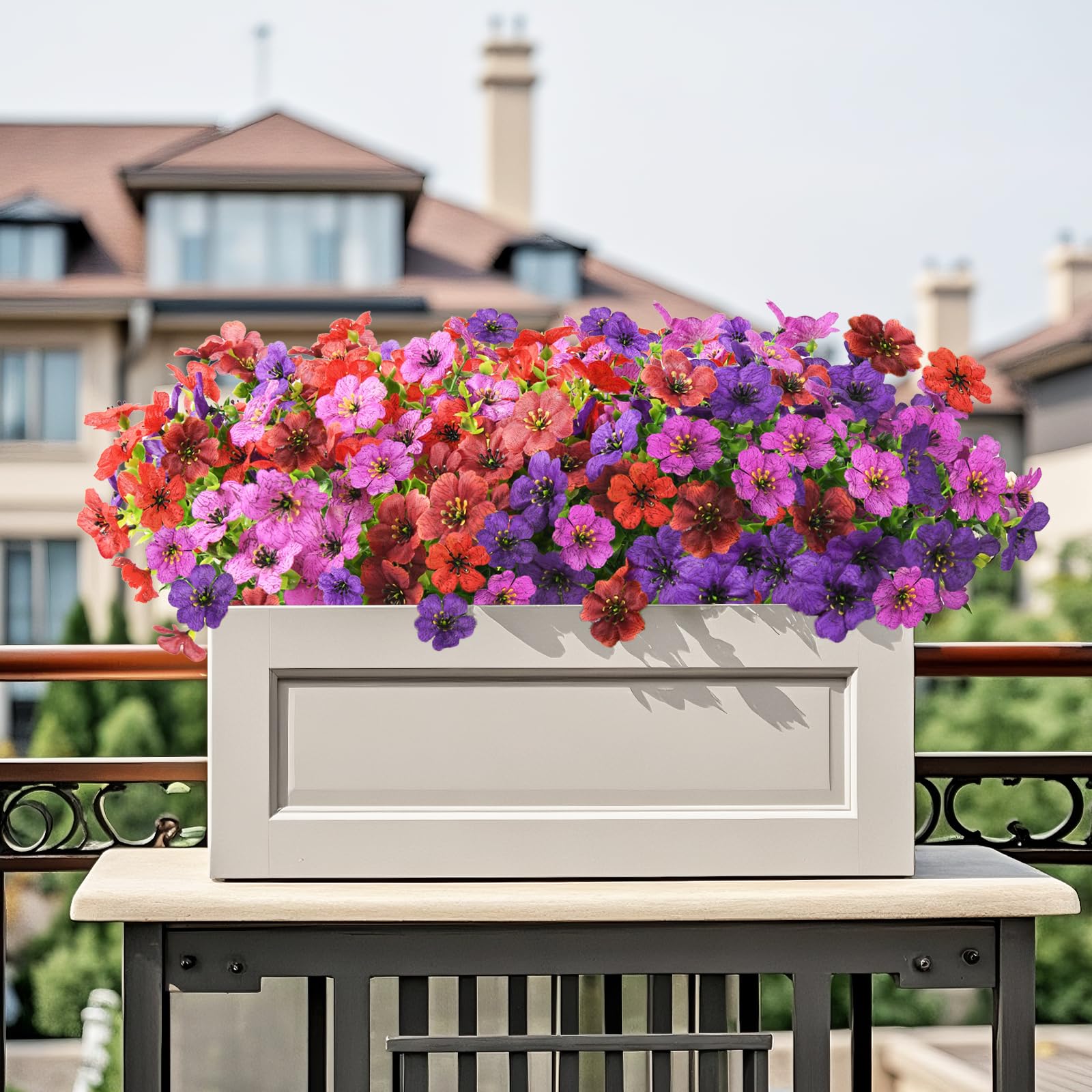 Homsunny Artificial Fake Flowers Plants Outdoors Spring Decor, Faux Flowers Silk Daisy Eucalyptus Plants UV Resisitant for Outside Planter Pot Front Porch Garden Patio Decoration(12 Bundles)