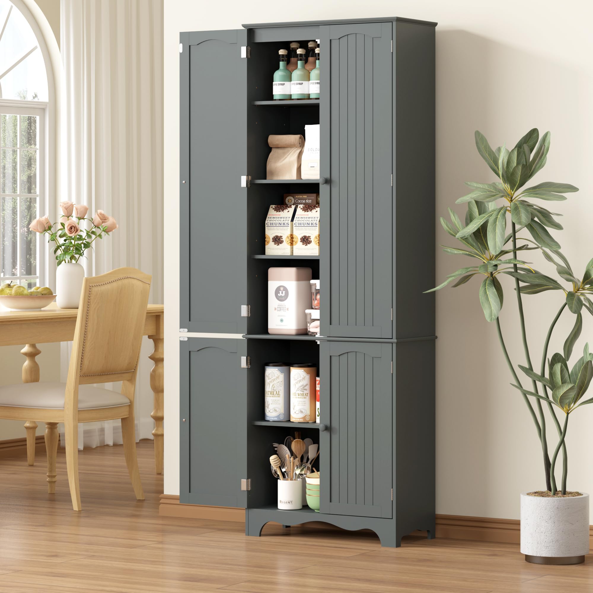 72'' Tall Kitchen Pantry Cabinet, Freestanding Storage Cabinet with Doors and Shelves