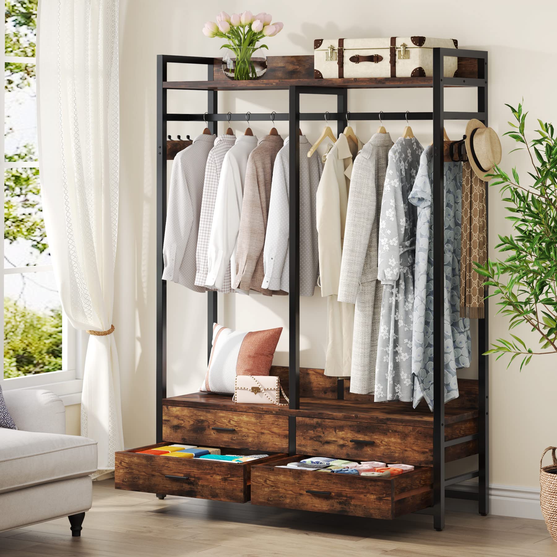 Freestanding Closet Organizer for Hanging Clothes, Heavy Duty Garment Rack