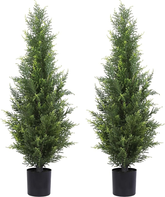 Artificial Cedar Topiary Trees 4FT Potted Fake Cypress Trees Faux Evergreen Plants