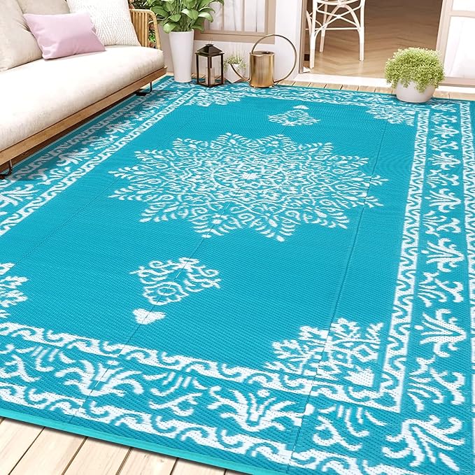 Outdoor Rug 8x10 Ft, Waterproof Plastic Straw Patio Rug