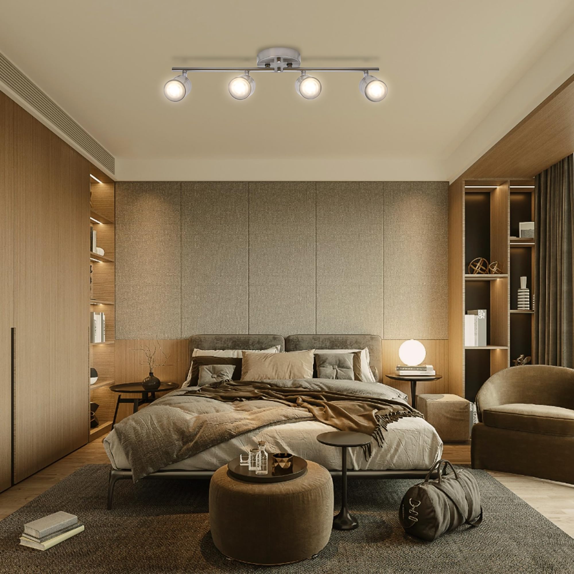 4-Light LED Track Lighting Kit, 4-Head Adjustable Directional Spotlights