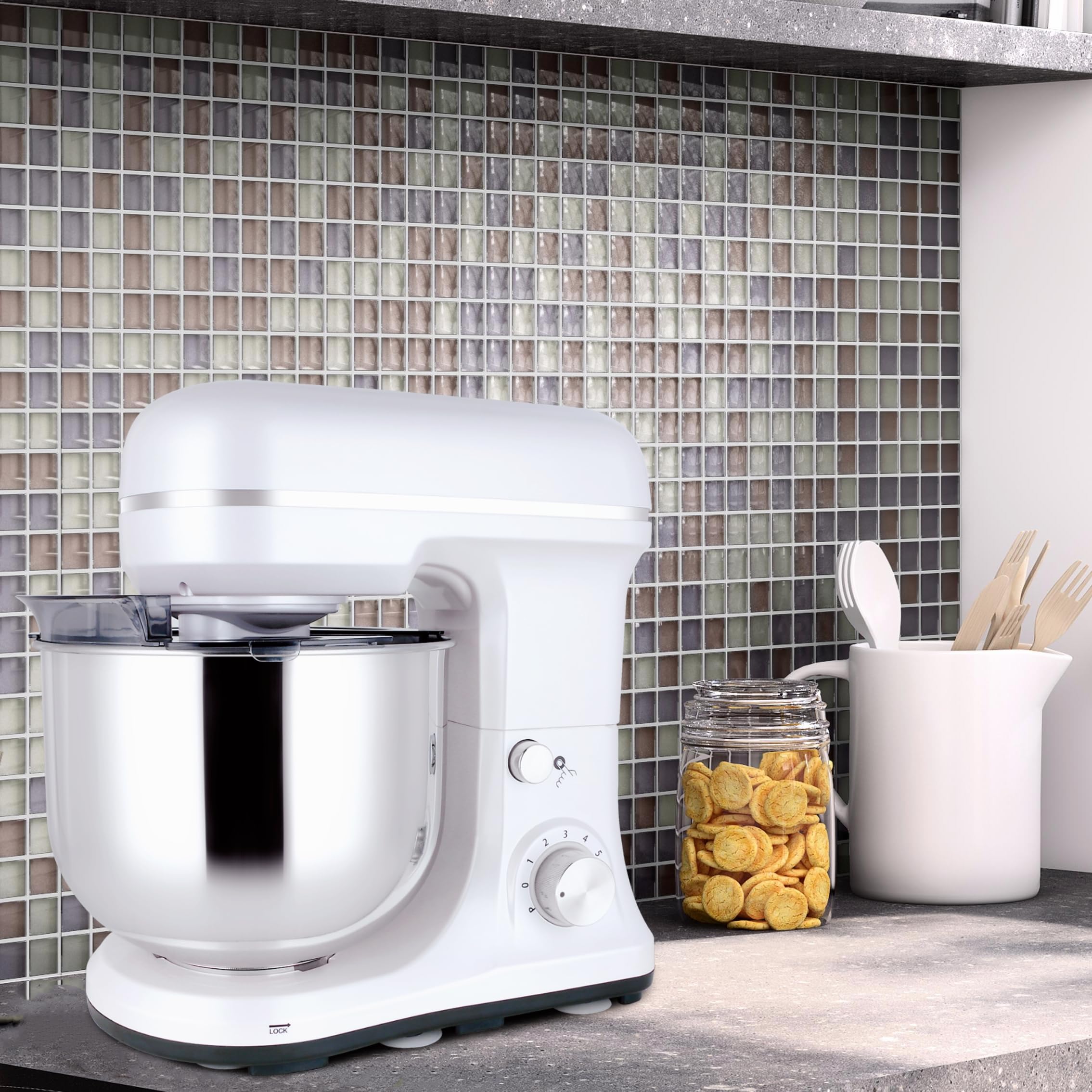 Stand Mixer 5-QT, 6+P Speed Tilt-Head Food Mixer 300W Dough Mixer