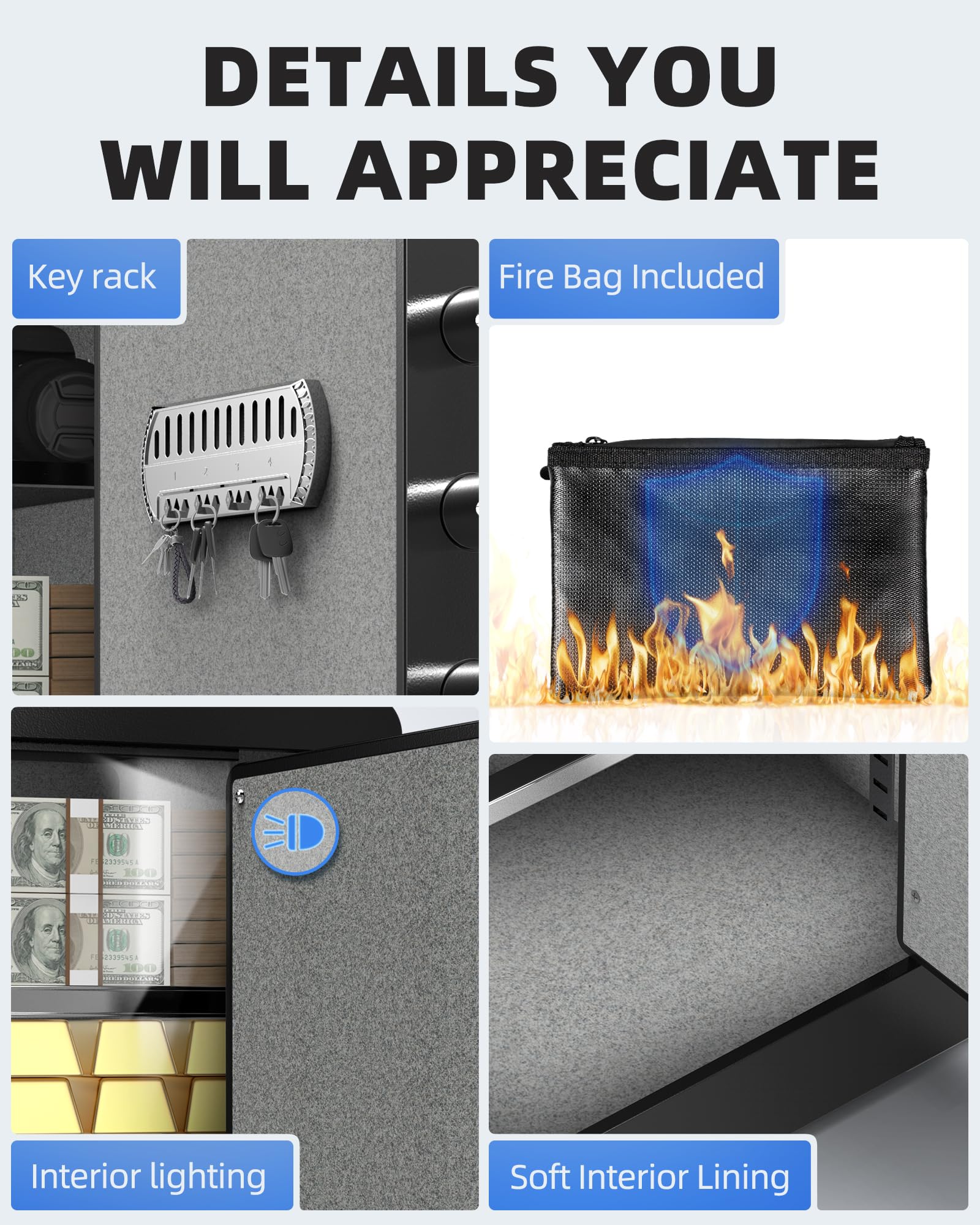 DAYI Safe Box, 2.0 Cubic Feet Home Safe with Fireproof Waterproof Bag, Security Safe Box for Money Cash Valuables, Digital Electronic Keypad, Dual Alarm System, Removable Shelf - D-45