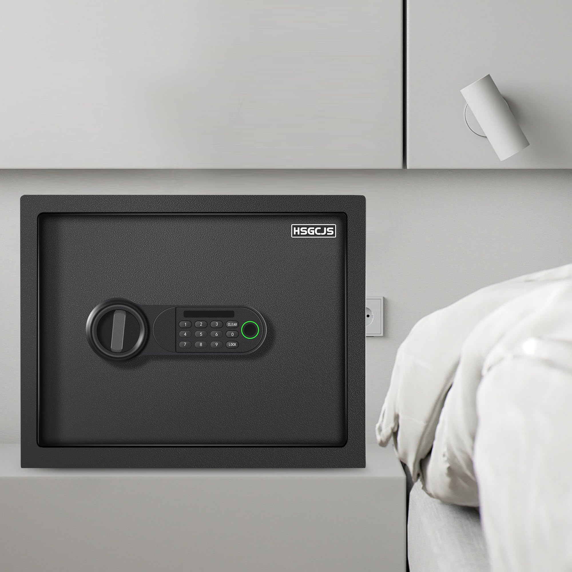 HSGCJS Fingerprint Safe - 1.2 Cubic Feet,Biometric Fingerprint Home Safe Box with Digital Keypad,Security Safe with Induction Light and Leather, Money Box for Jewelry Cash Document Valuables