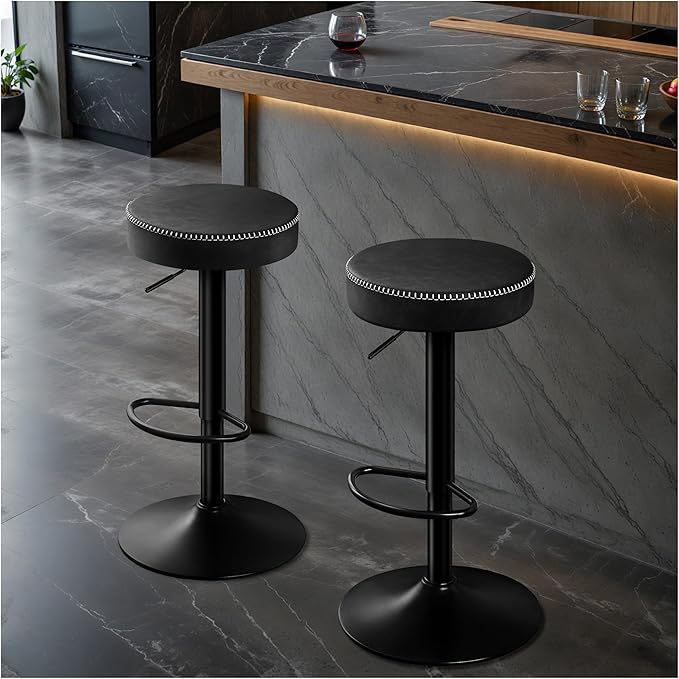 Stools Set of 2 Modern Microfiber Leather Bar Height Stools with Round Seat 360