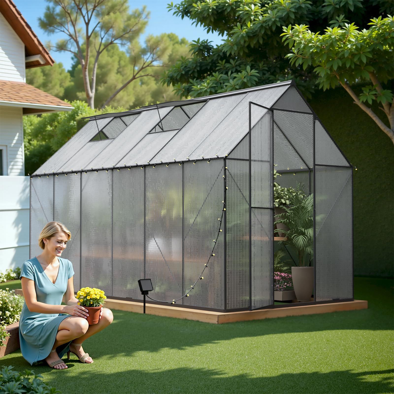 6x12 FT Outdoor Polycarbonate Greenhouse, Walk-in Heavy Duty Green House