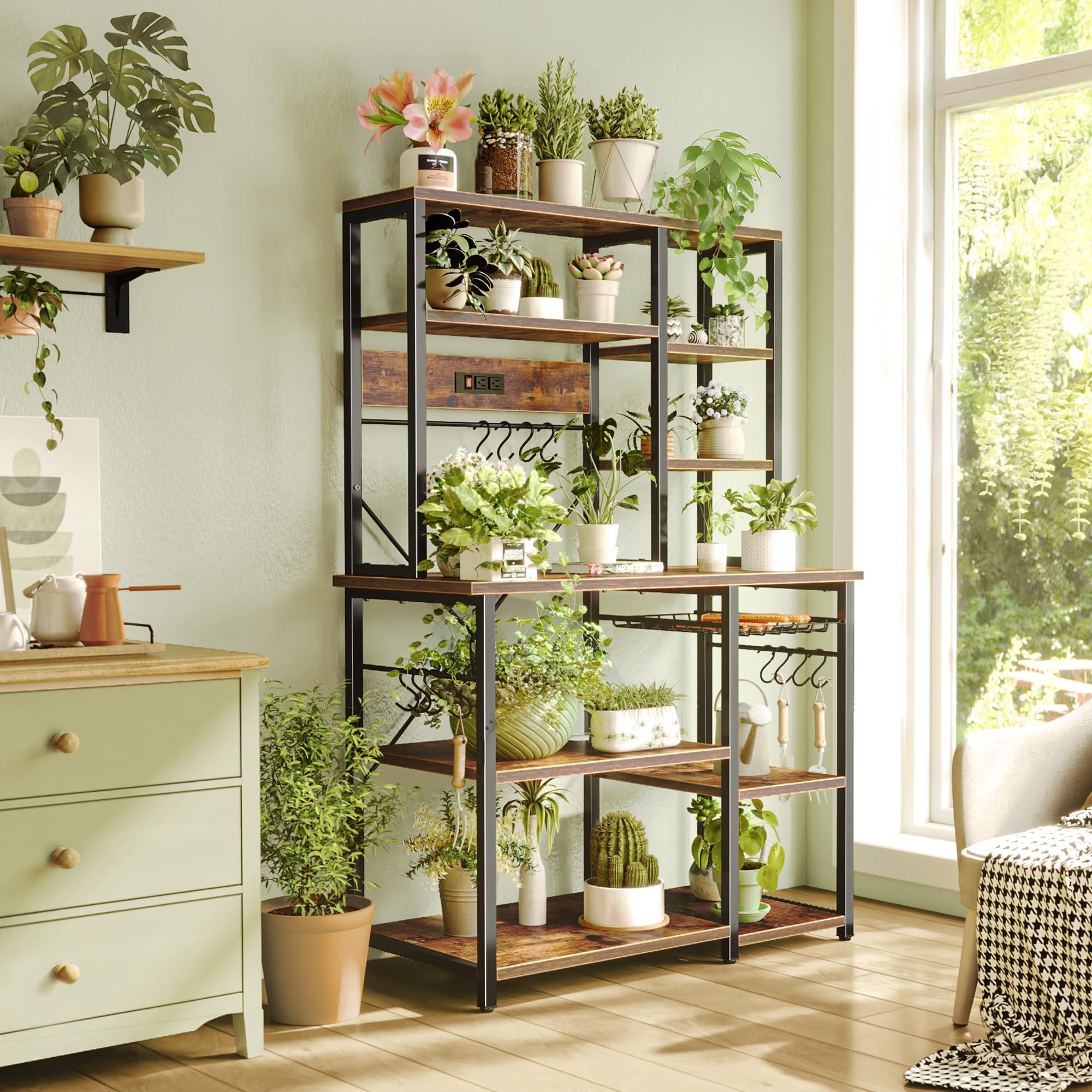 Large Bakers Rack with Power Outlets, 6-Tier Microwave Stand