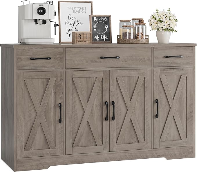 Buffet Cabinet with Drawers, 55" Large Sideboard Buffet Storage Cabinet