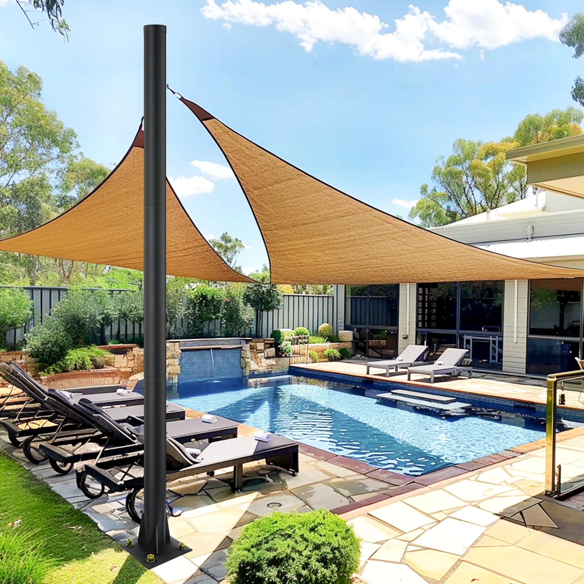 10 Feet Outdoor Sun Shade Poles, 3" Diameter Steel Heavy Duty Shade Sail Poles