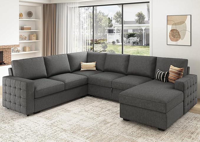 Sectional Couch with Pull Out Bed, Sectional Sleeper Sofa with Storage