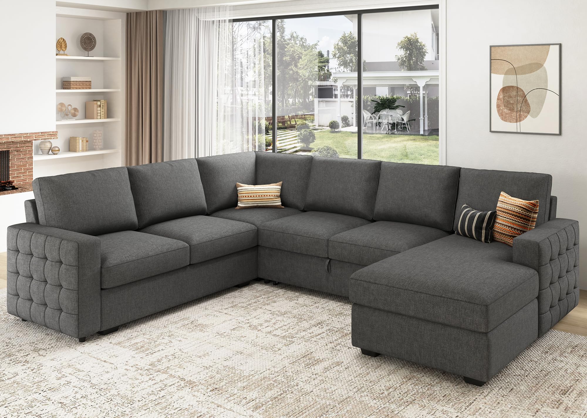 Sectional Sleeper Sofa with Pull Out Bed U-shape Sectional Couch Sleeper Bed
