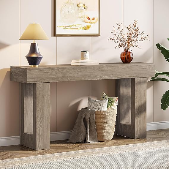 63-Inch Long Console Table, Wooden Rectangular Sofa Table  Living Room