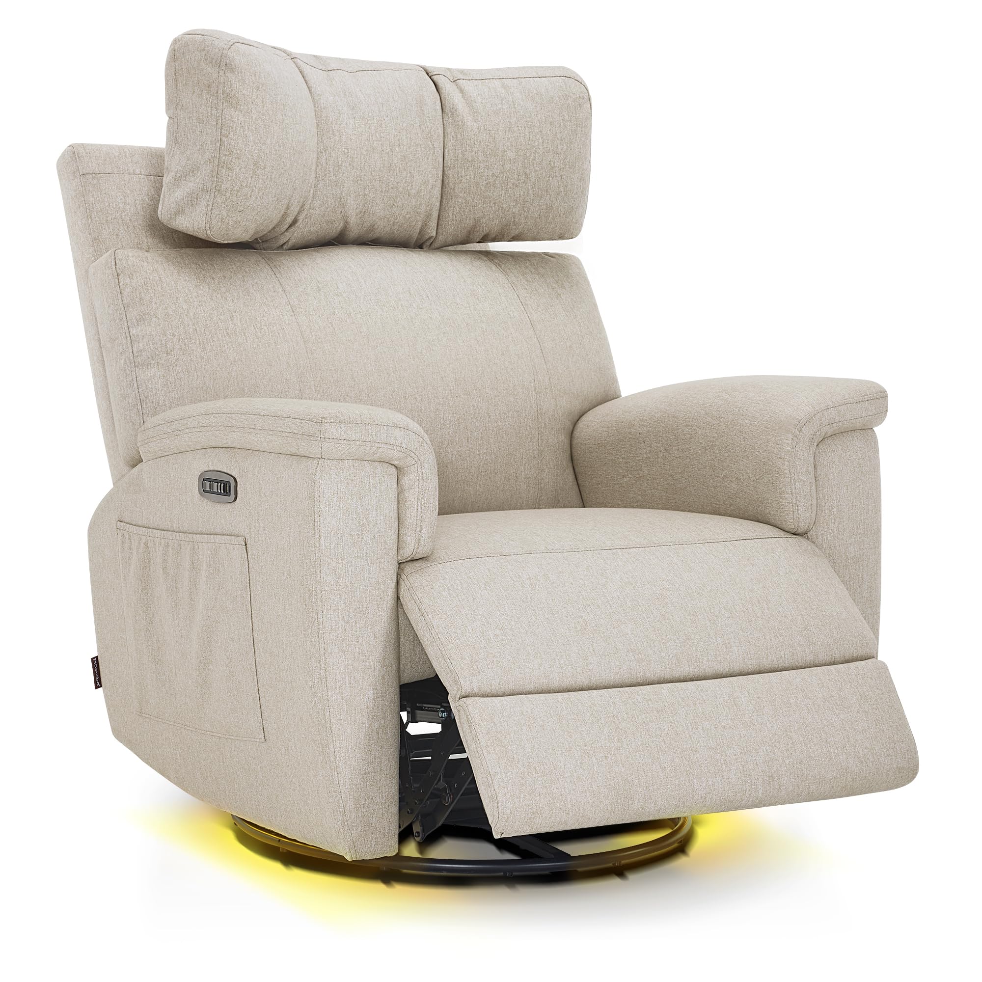 Power Swivel Glider Recliner Nursery Chair with Adjustable Headrest and Nightlight
