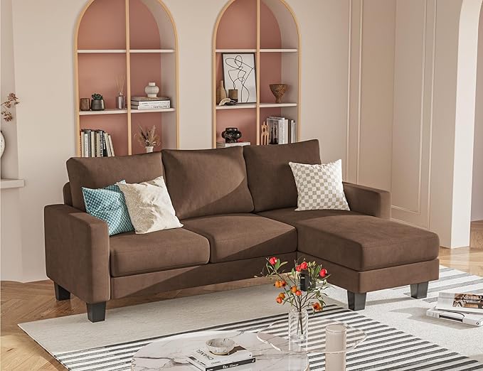 Sofa for Living Room, Couch with Convertible Chaise, 3 Seat L-Shaped Sofas