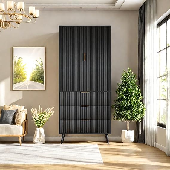 Storage Cabinet, Kitchen Pantry Storage Cabinet with 3 Drawers 2 Doors