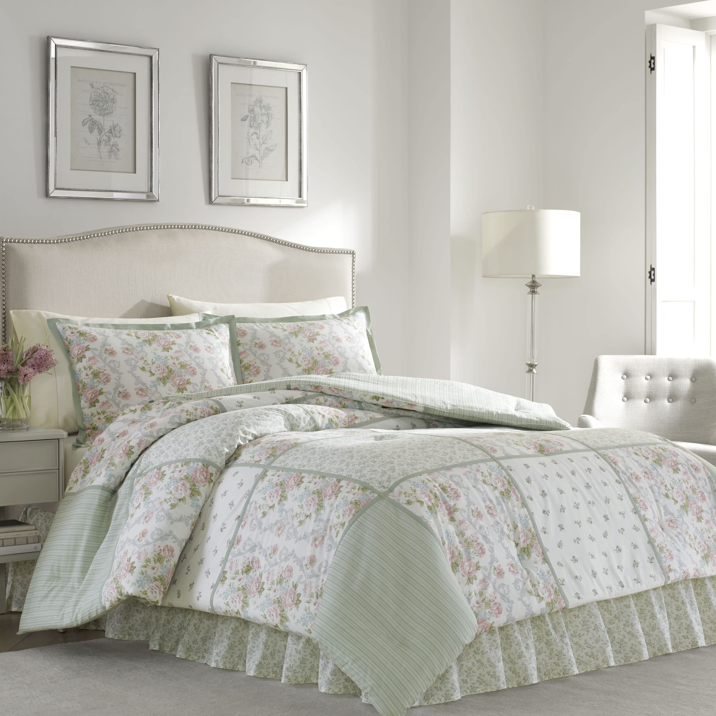 Full Comforter Set, Reversible Cotton Bedding with Matching Shams & Bedskirt, Stylish