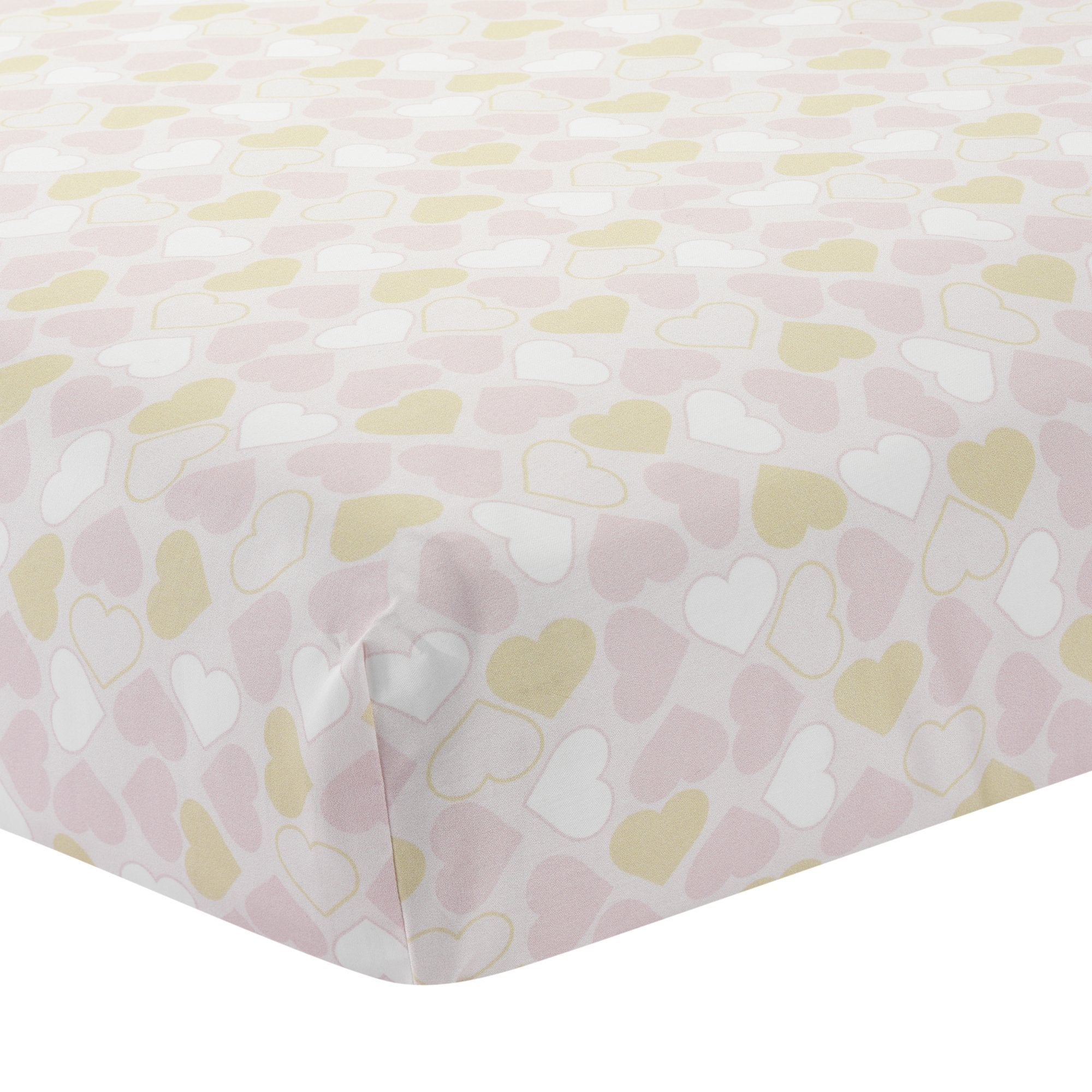 Love Pink/Gold Girl Heart 4 Piece Crib Bedding Set