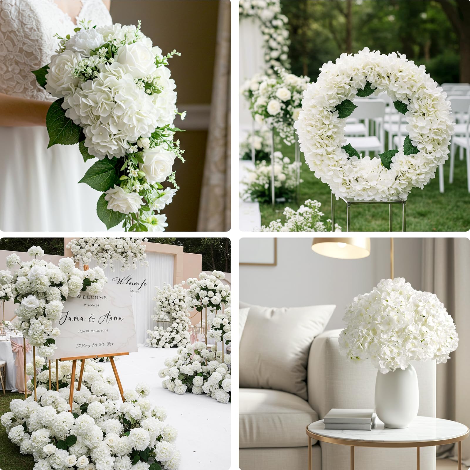 404PCS Hydrangea Artificial Flowers, Silk Artificial Flowers Heads with Stems, Ivory