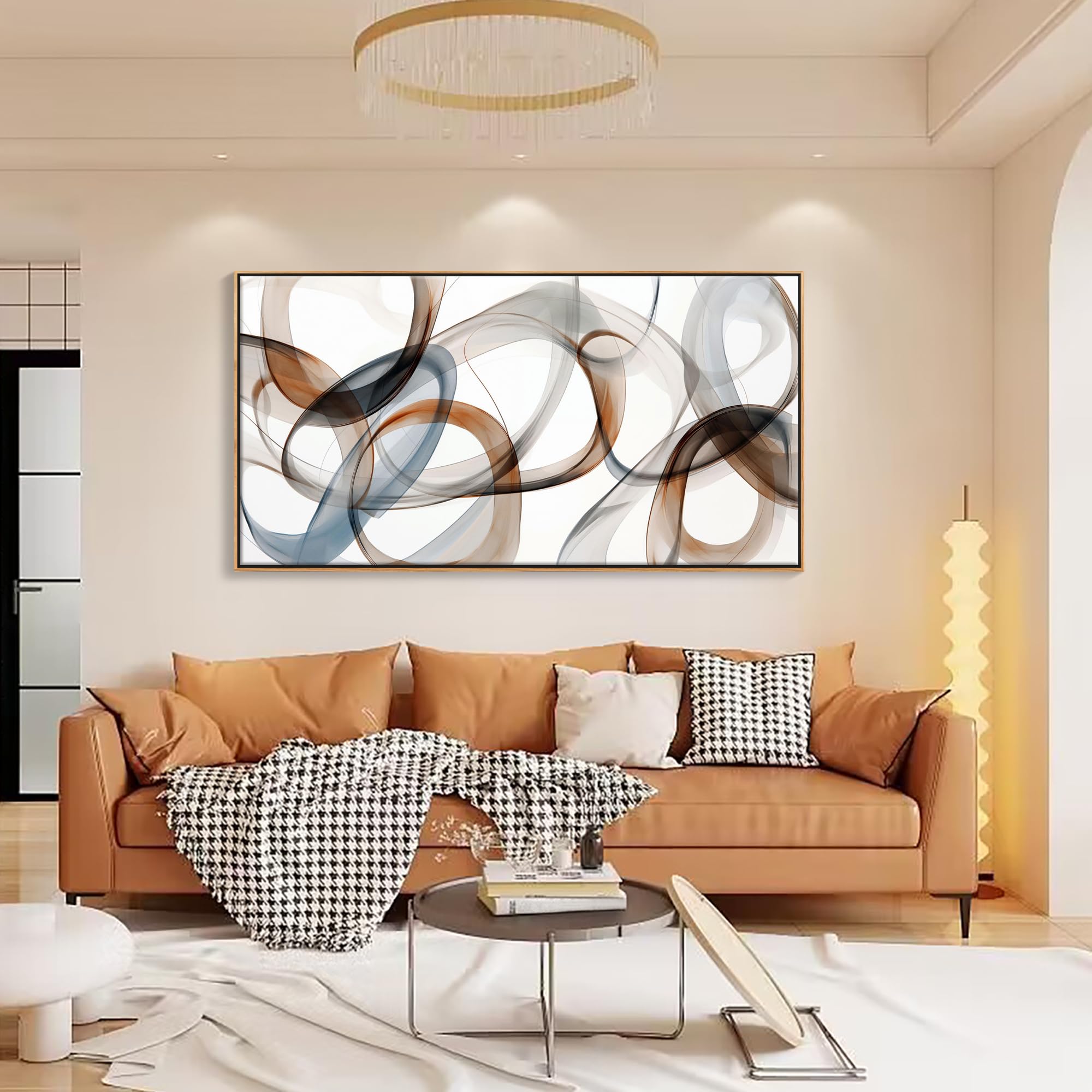 Framed Canvas Wall Art - Large Abstract art prints for Home & Office Decor - Brown Modern