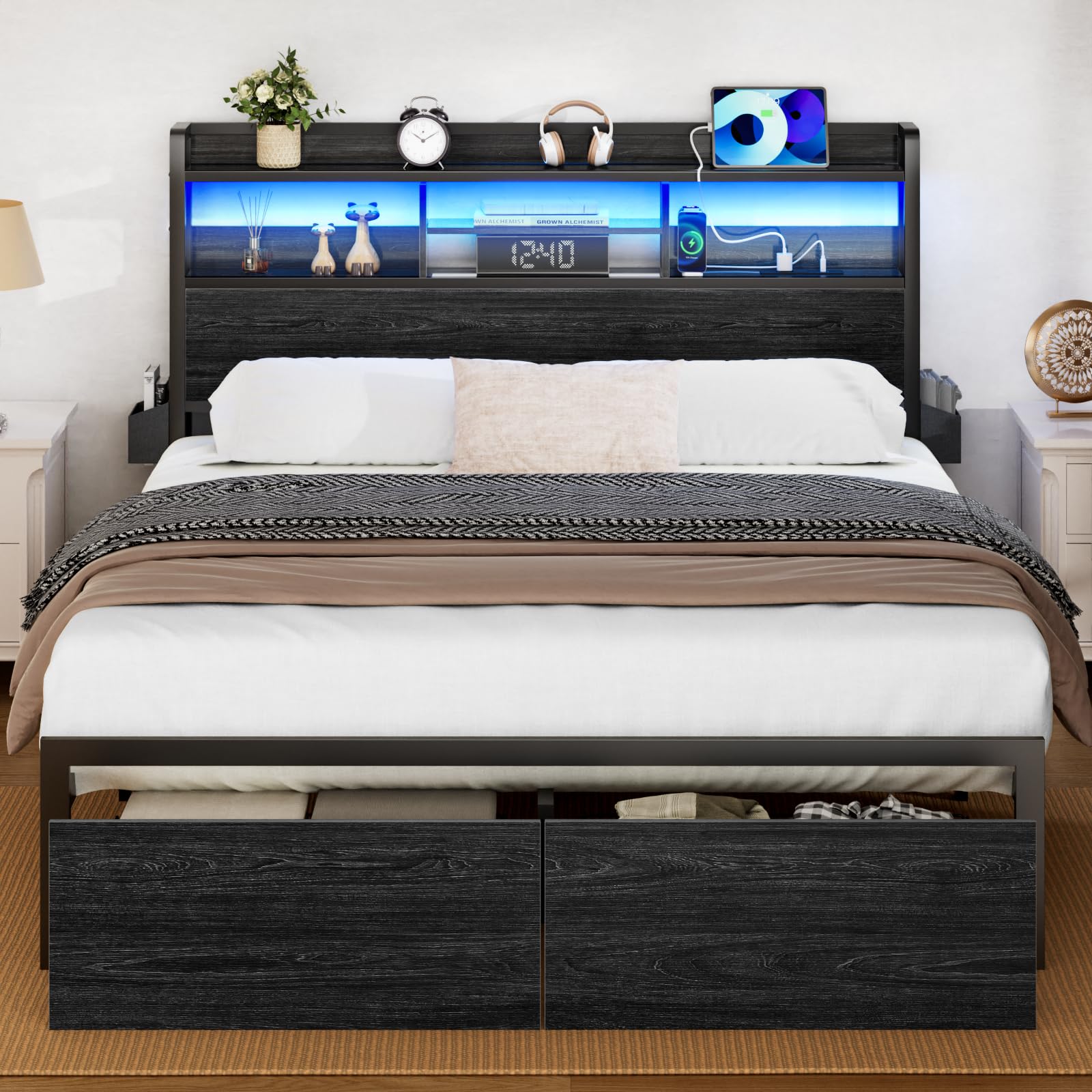 Full Size Bed Frame with Wood Headboard, Metal Platform Bed Frame Full Size