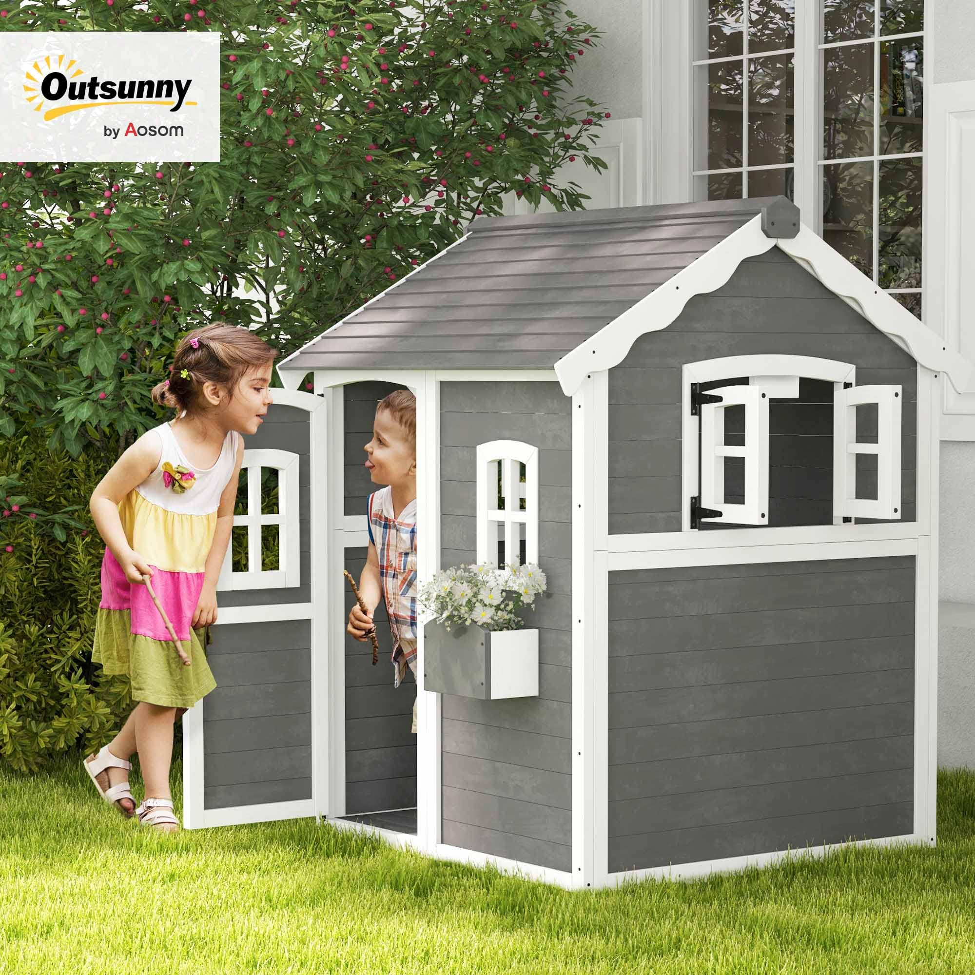 Playhouse for Kids, Outdoor Wooden Playhouse with Floor, Door