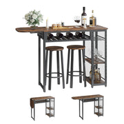 Bar Table and Chair Set, Expandable Dining Table with 2 Bar Stools
