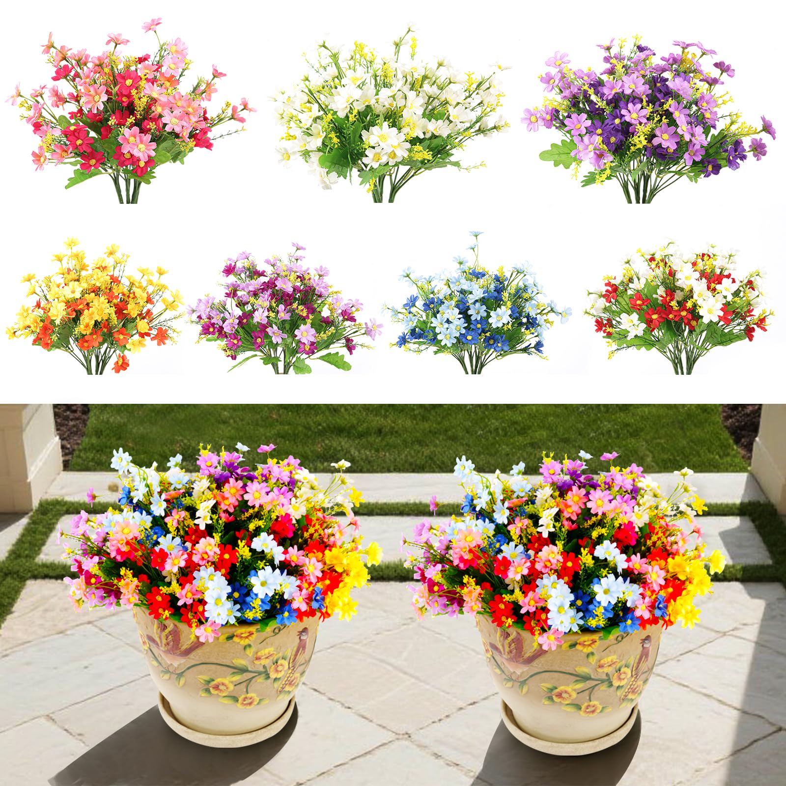 28 Bundles,Silk Flowers, UV Resistant Artificial Outdoor Flowers,Artificial Flowers